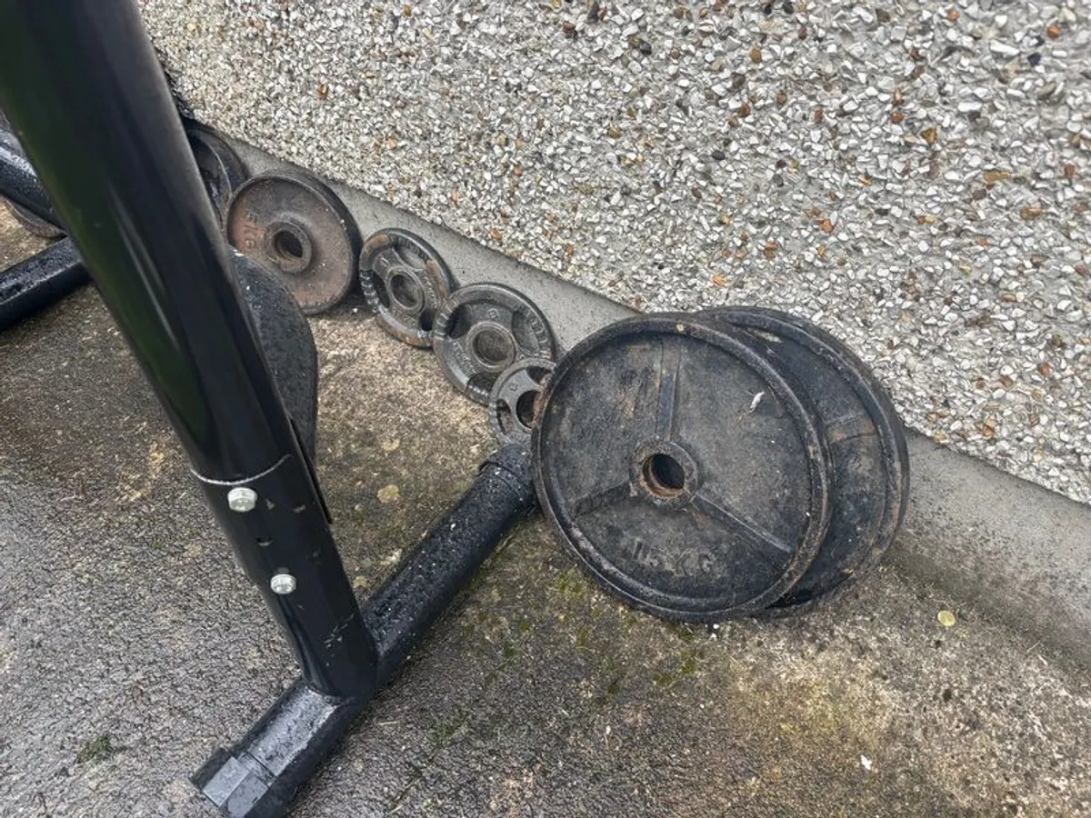 Squat/Bench Barbell Rack, Olympic Barbell & Weights - Image 4