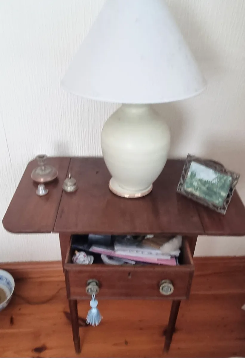 Antique Side Table with Lamp - Image 3