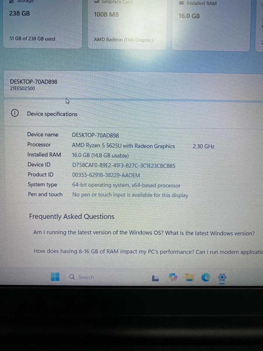 Lenovo Ryzen 5 16gb 256 win 11 pro - Image 4