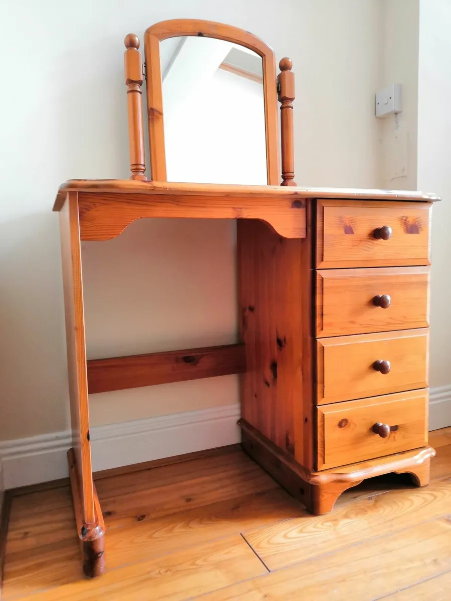 Solid Wood Dressing Table with Mirror & Storage - Image 2