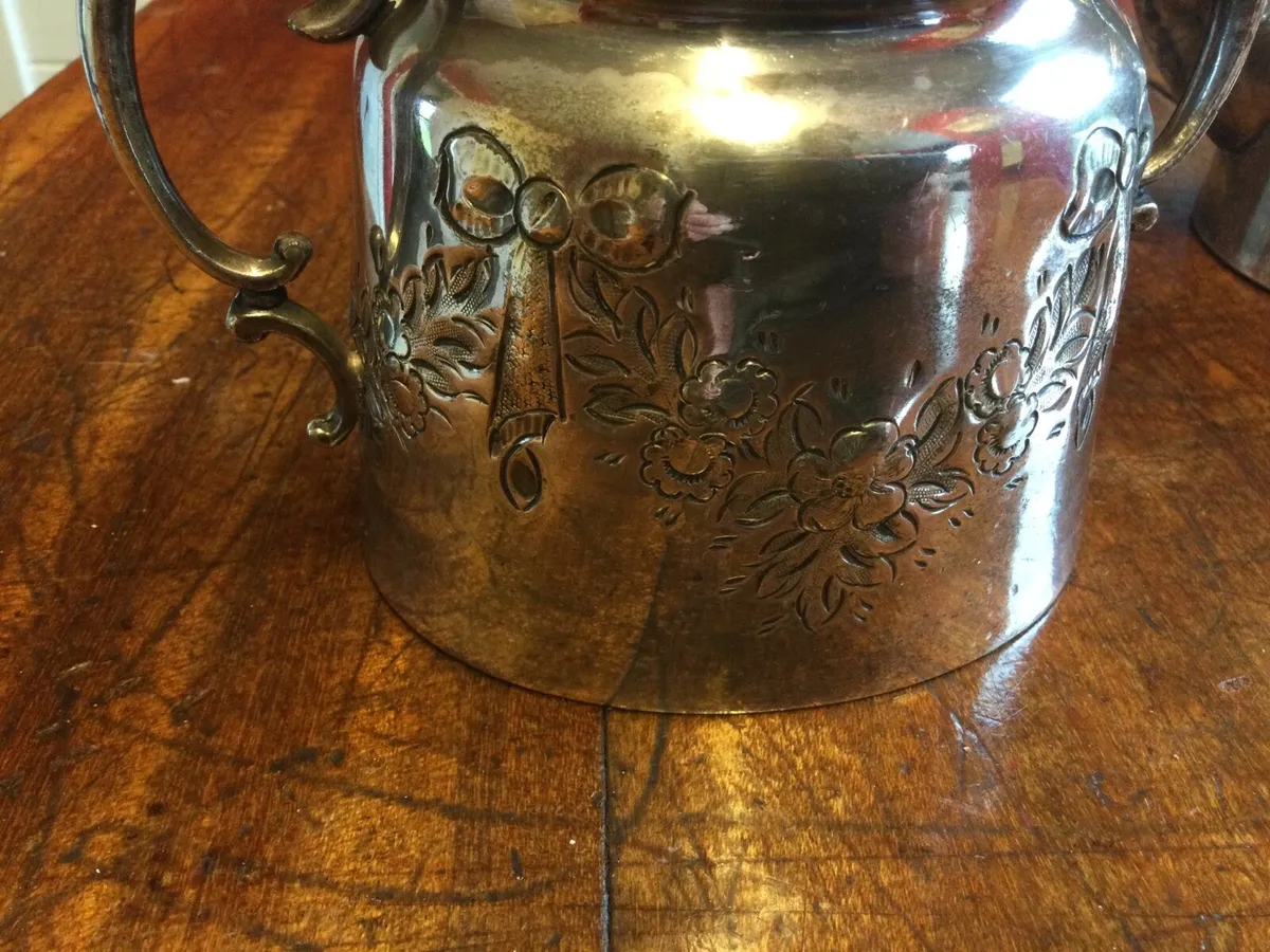 Antique Silver Plate Teapot and Sugar Bowl - Image 3