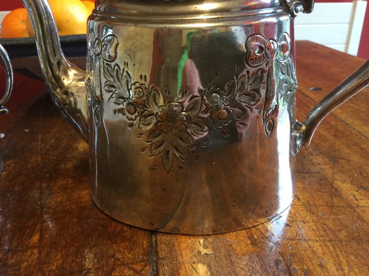 Antique Silver Plate Teapot and Sugar Bowl - Image 4