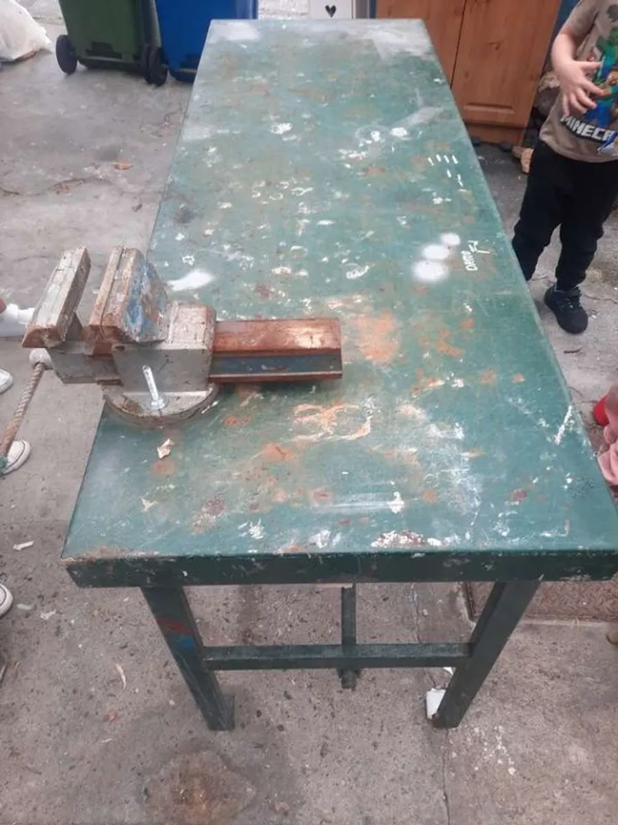 Steel Table with Vice - Image 1