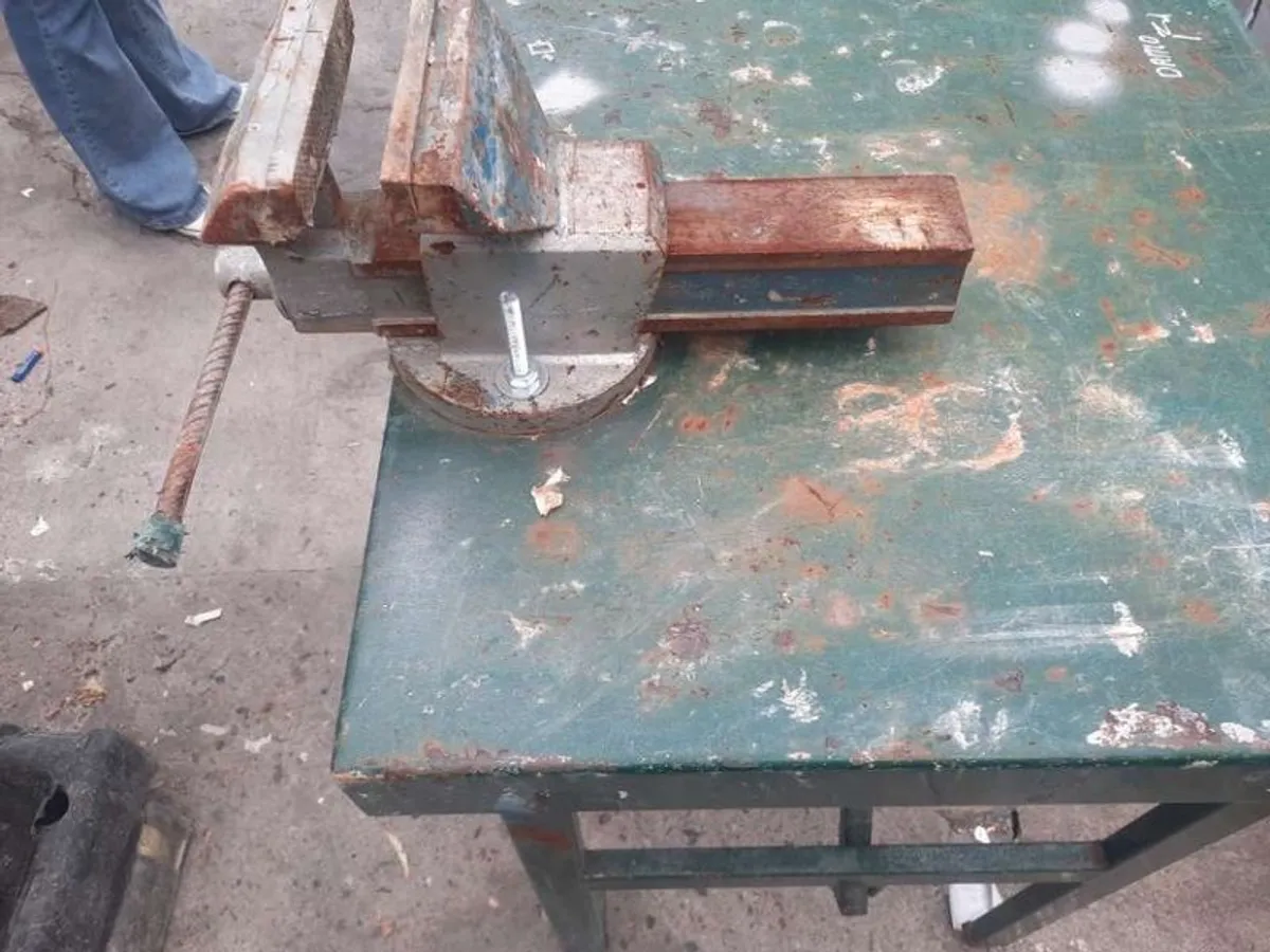 Steel Table with Vice - Image 2