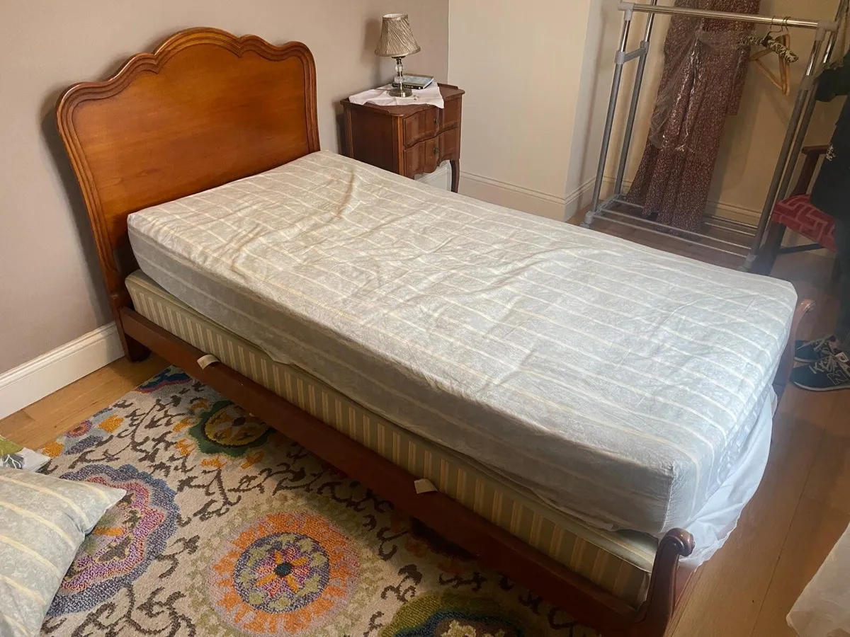 Two Antique beds & mattresses with bedside locker - Image 1