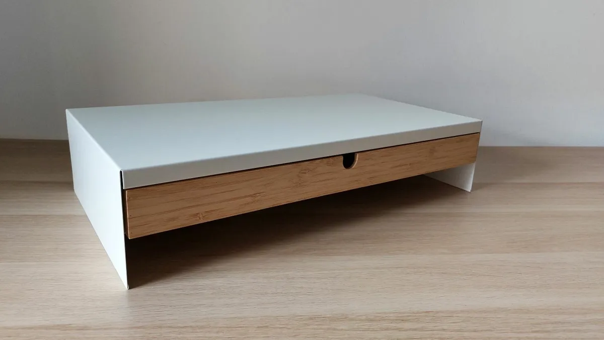 Monitor stand with drawer, white, Elloven - Image 2