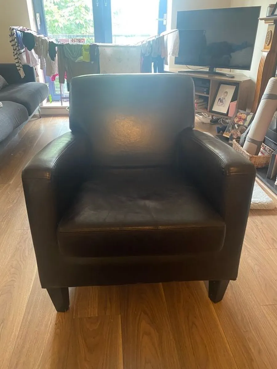 Brown leather IKEA armchair - Image 1