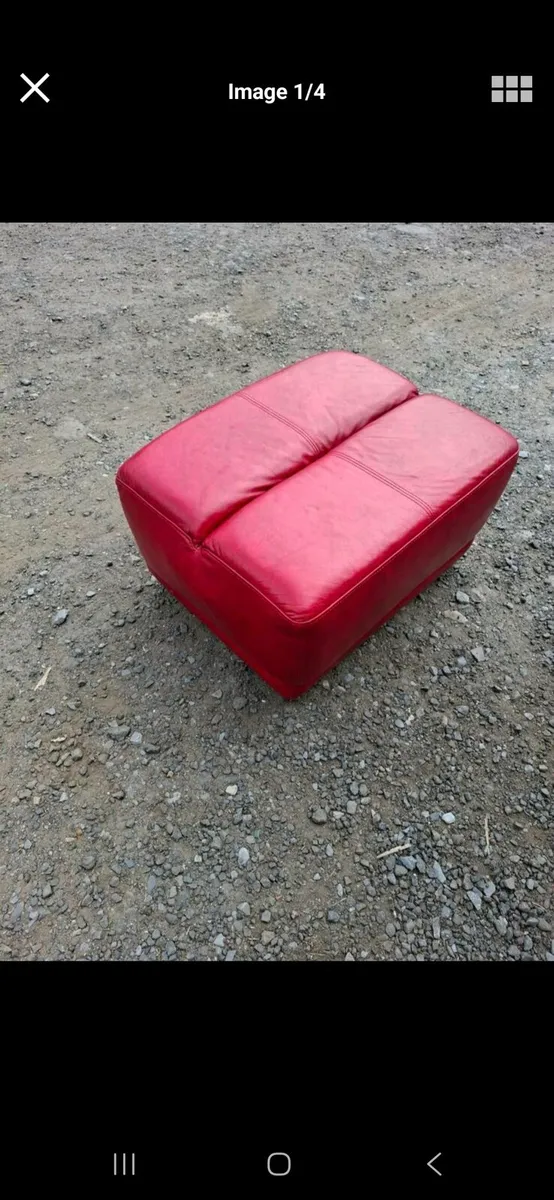 Red leather footstool - Image 1