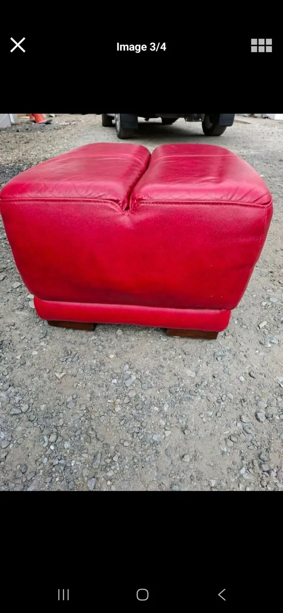 Red leather footstool - Image 2