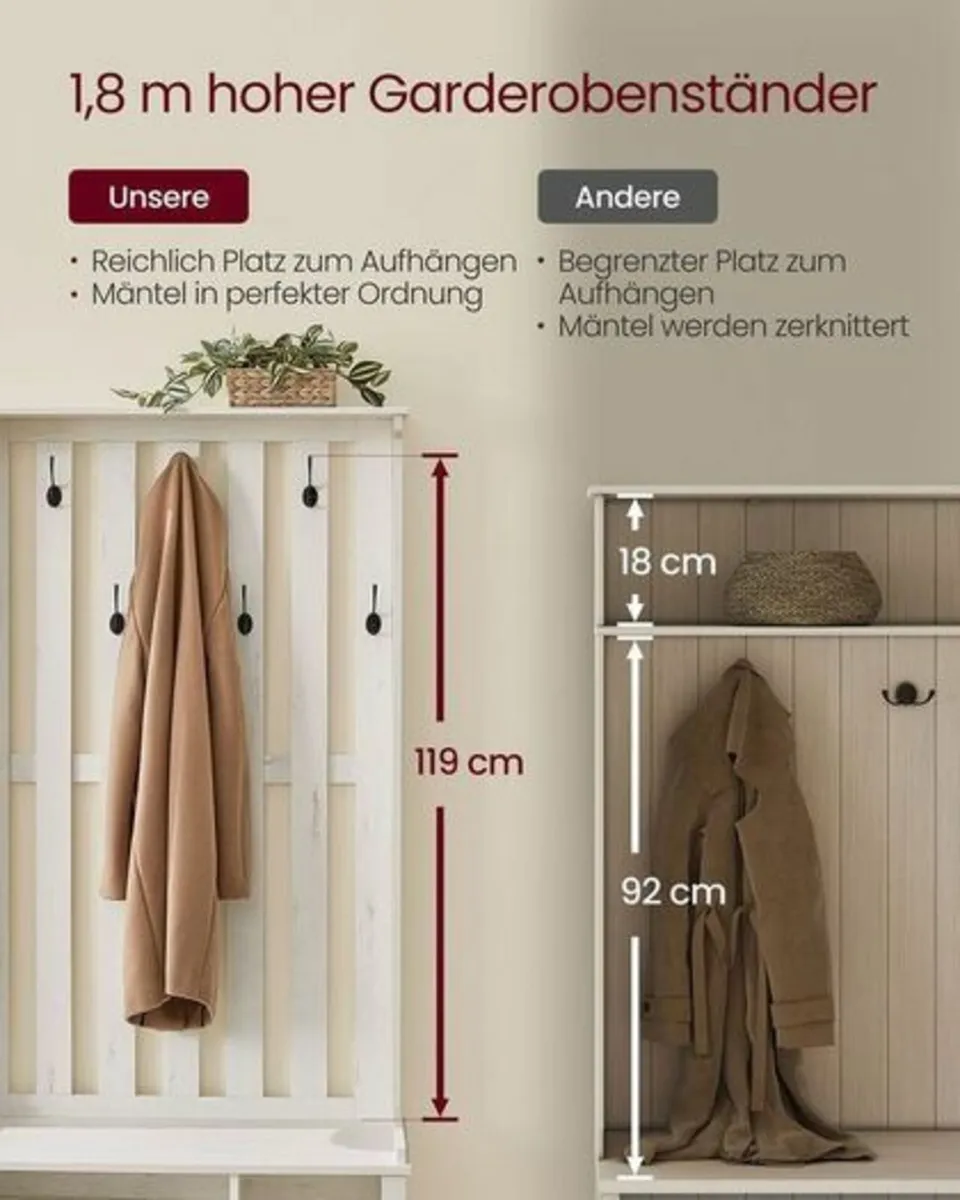 Coat rack with shelf and 7 double hooks vintage co - Image 3