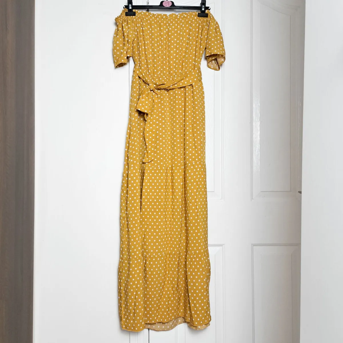 Shein Yellow Mustard Polka Dot Midi Dress Size M - Image 1