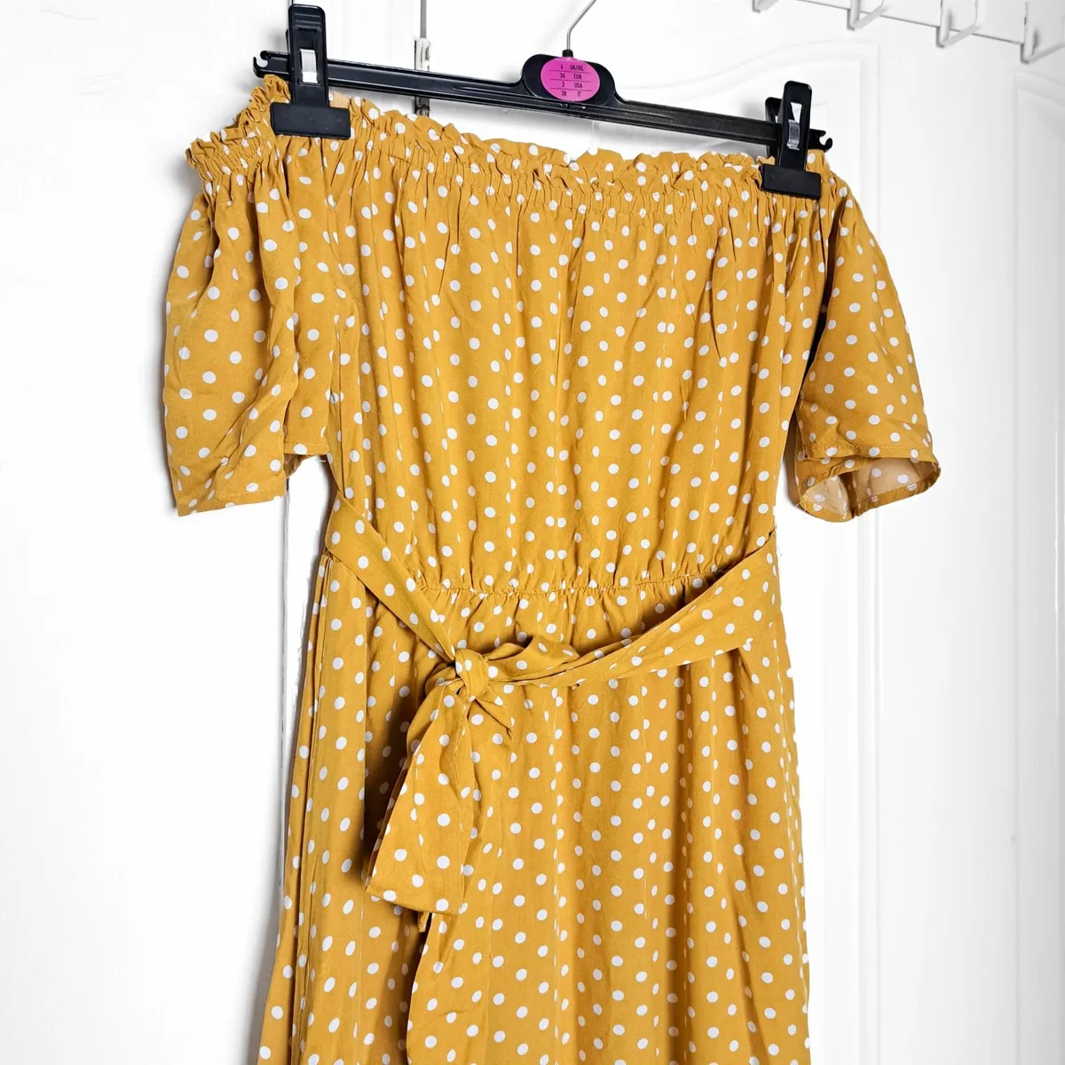 Shein Yellow Mustard Polka Dot Midi Dress Size M - Image 3