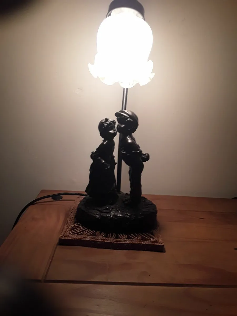 Widdop Bingham  lamp boy and girl with frill shade - Image 1