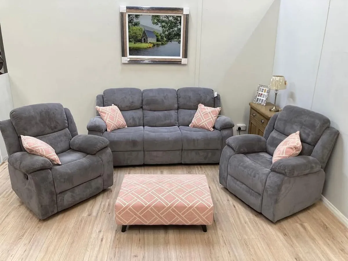 Brand new Judy grey fabric 3+1+1 & 3+2 sofa sets - Image 1