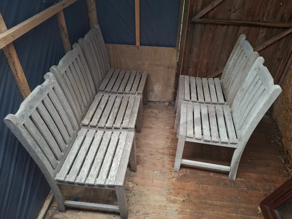 Six solid teak patio chairs -please read ad - Image 1