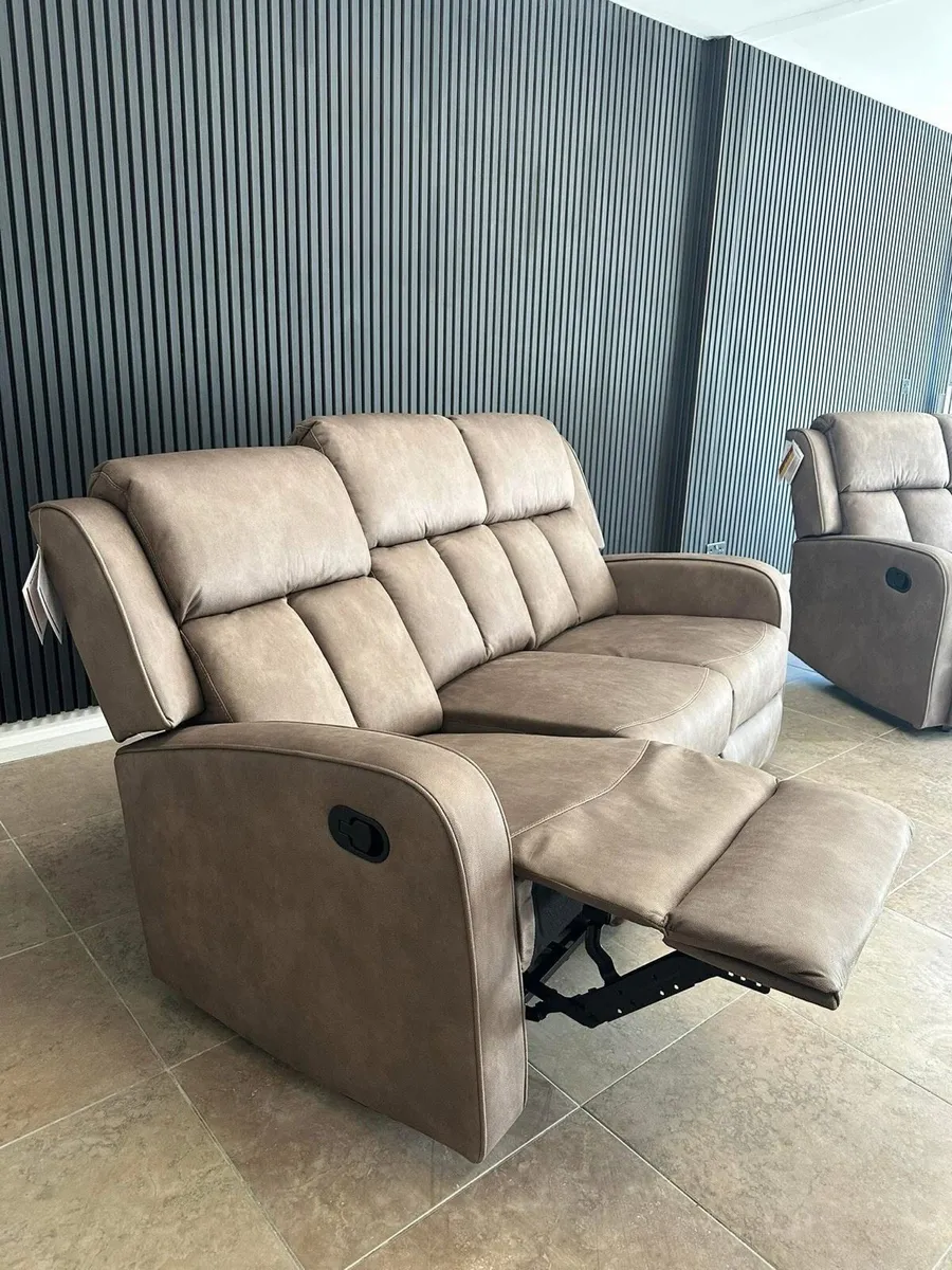 Taupe 3 seater & 2 seater reclining sofa set - Image 3