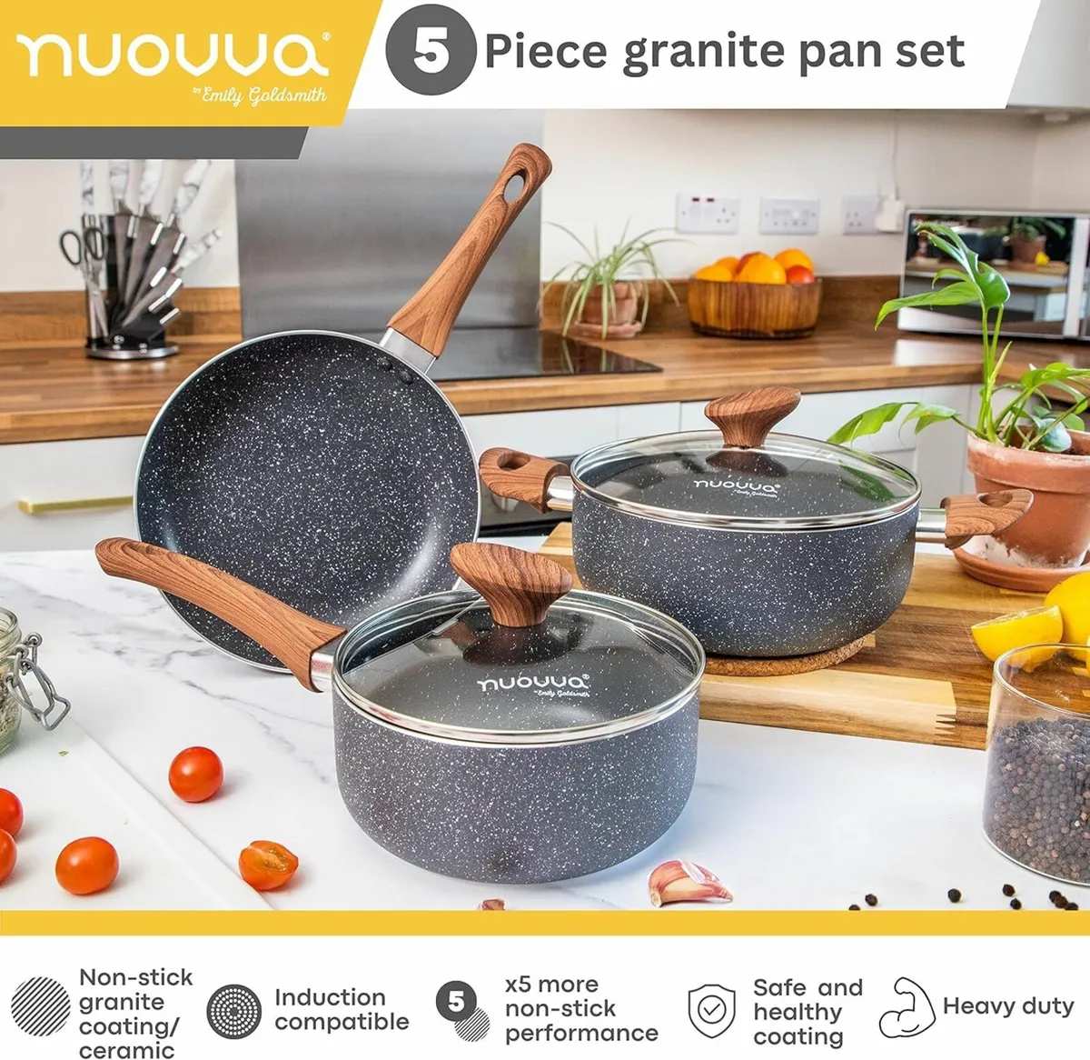 5 pcs - Non Stick Pots and Pans Set Lids Cooking - Image 4