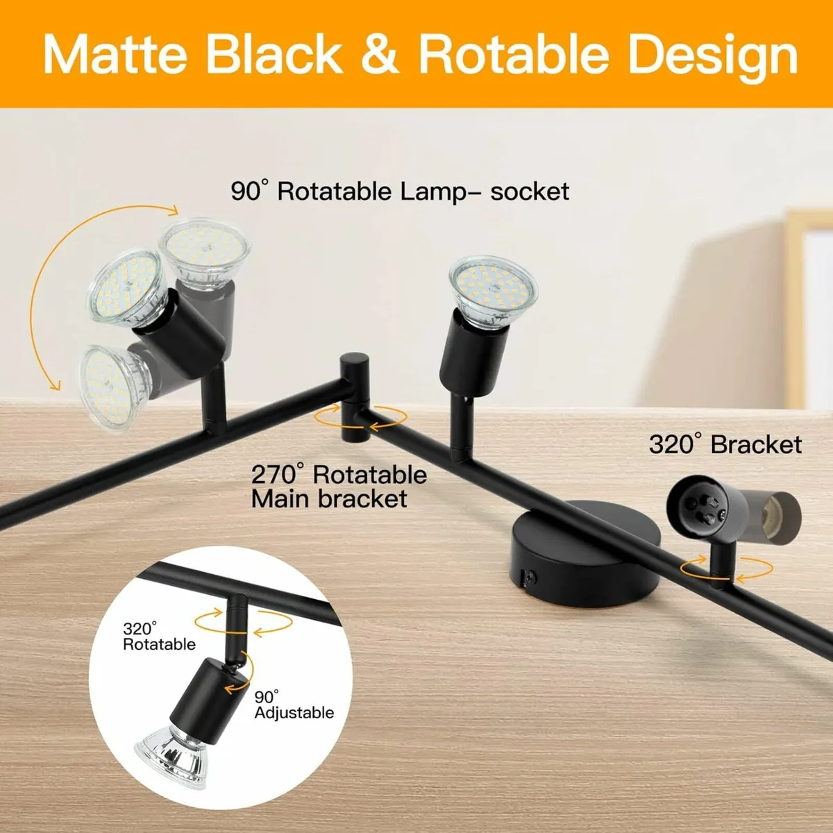 LED Ceiling Light Rotatable 6 Way Black - Image 2