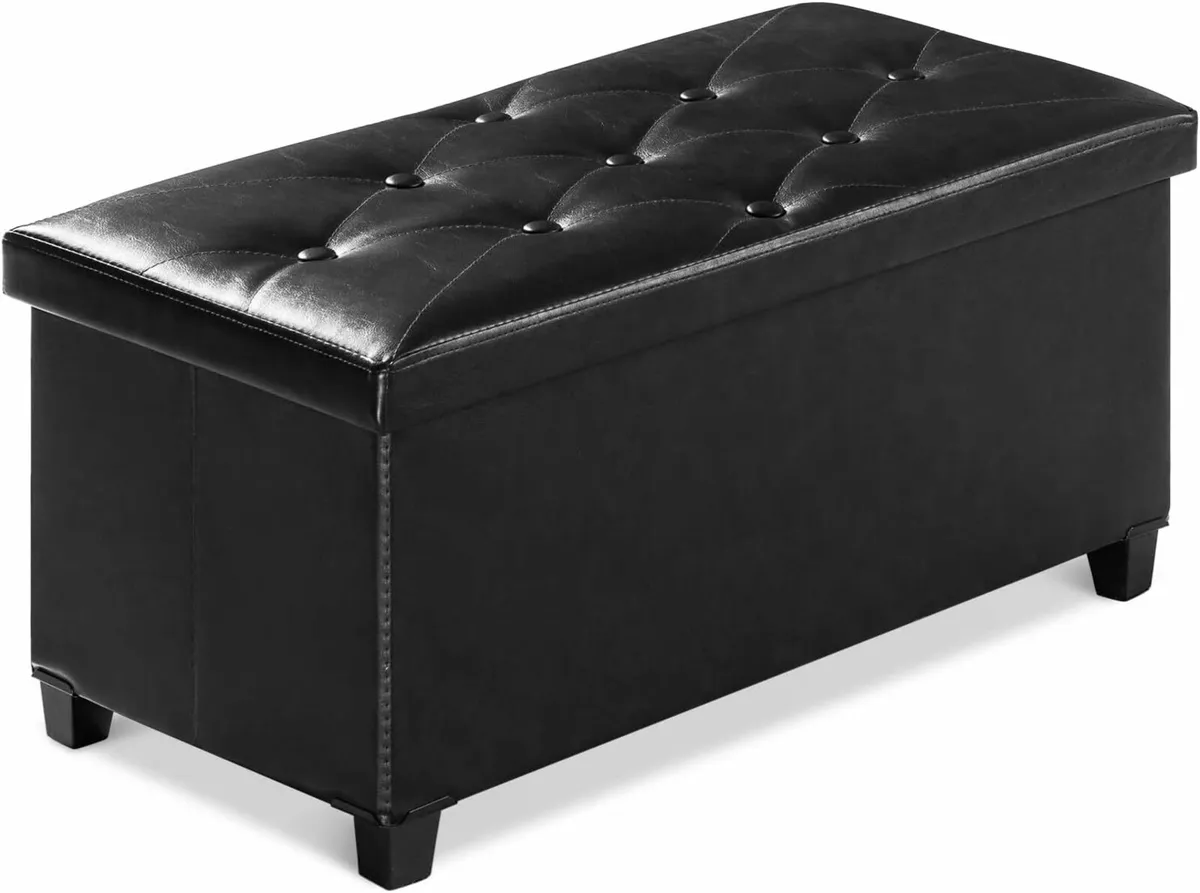 Ottoman Storage Box Faux Leather Storage Black - Image 1