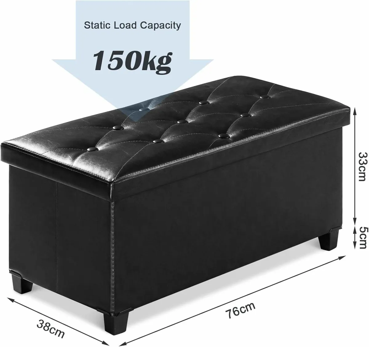 Ottoman Storage Box Faux Leather Storage Black - Image 2