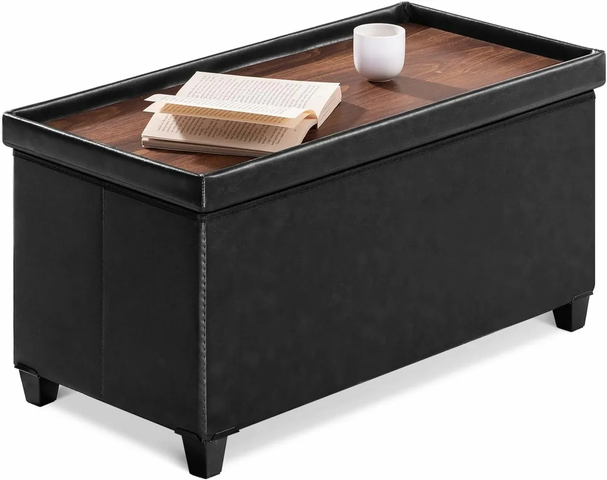 Ottoman Storage Box Faux Leather Storage Black - Image 3