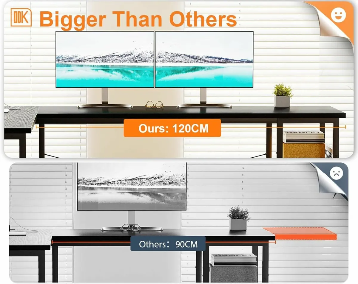L Shaped Gaming Desk Office 168x120cm Reversible - Image 4