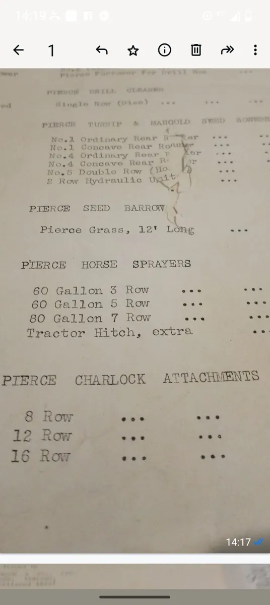 Pierce Wexford Price list for horse machinery - Image 1