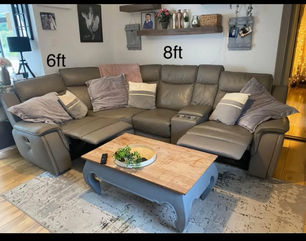 Double reclining taupe leather corner sofa - Image 1
