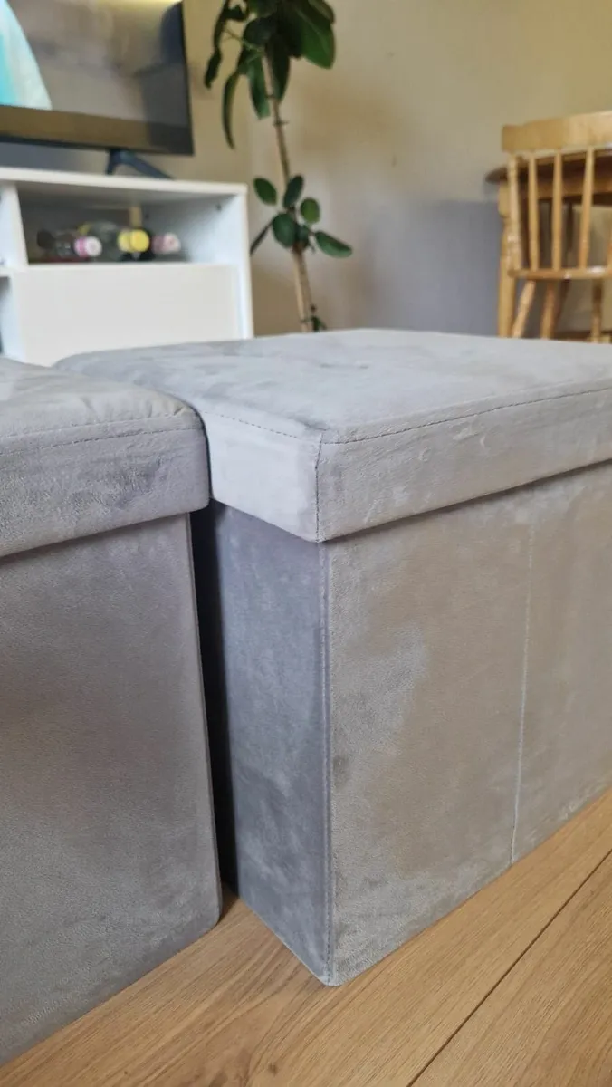 Set of 2 Grey Storage Ottomans – Stylish & Practic - Image 1