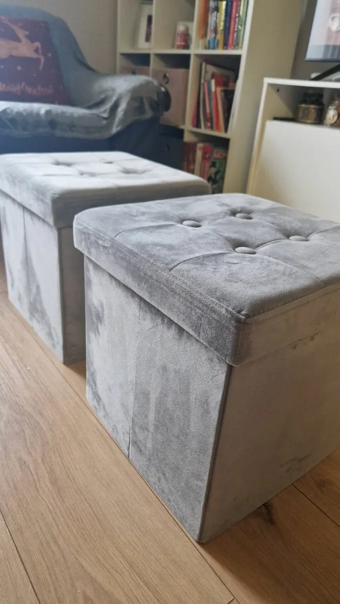 Set of 2 Grey Storage Ottomans – Stylish & Practic - Image 3