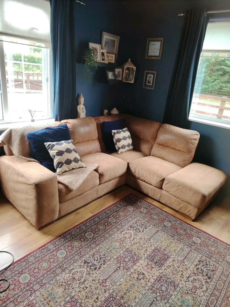 Tan suede corner couch - Image 1