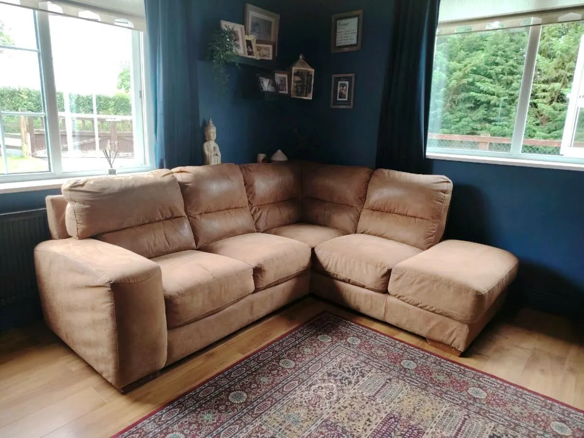 Tan suede corner couch - Image 4