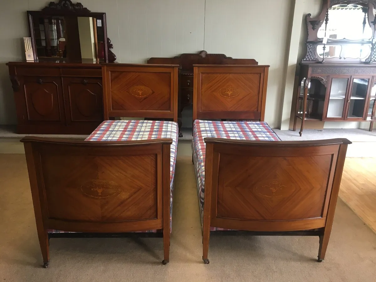 Pair Inlaid Antique Beds - Image 1