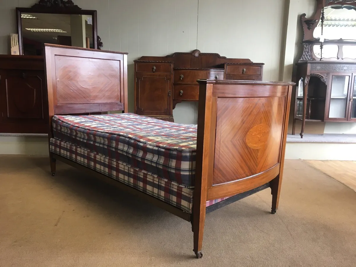 Pair Inlaid Antique Beds - Image 3