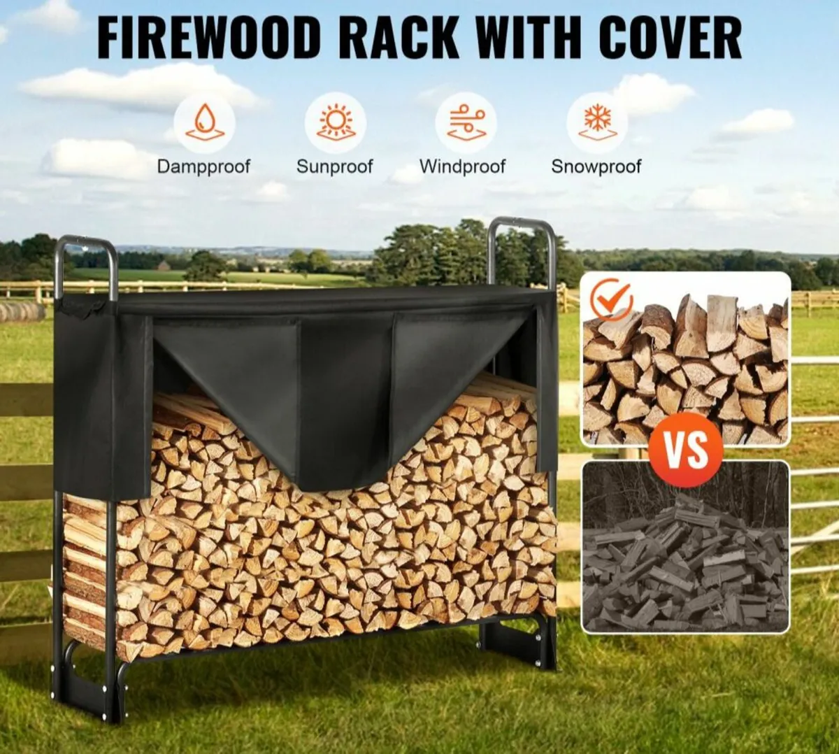4.3FT Outdoor Firewood Rack with Cover, 52x14.2x46 - Image 2