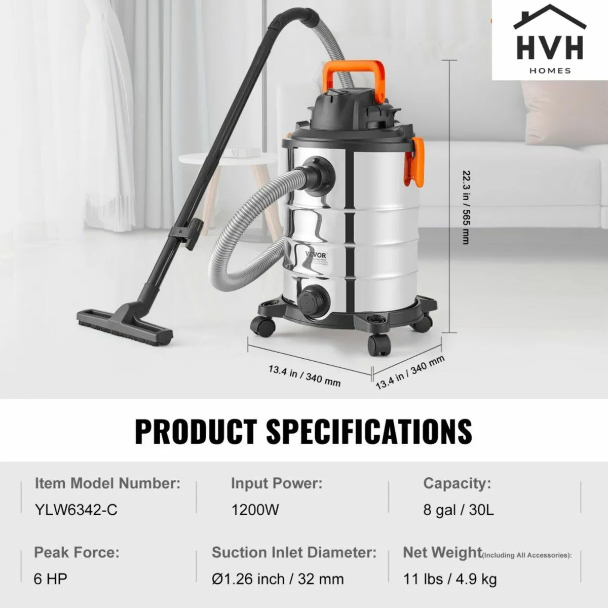 Wet/Dry Shop Vacuum Vac 30L 6 Peak HP w/ Nozzle St - Image 2