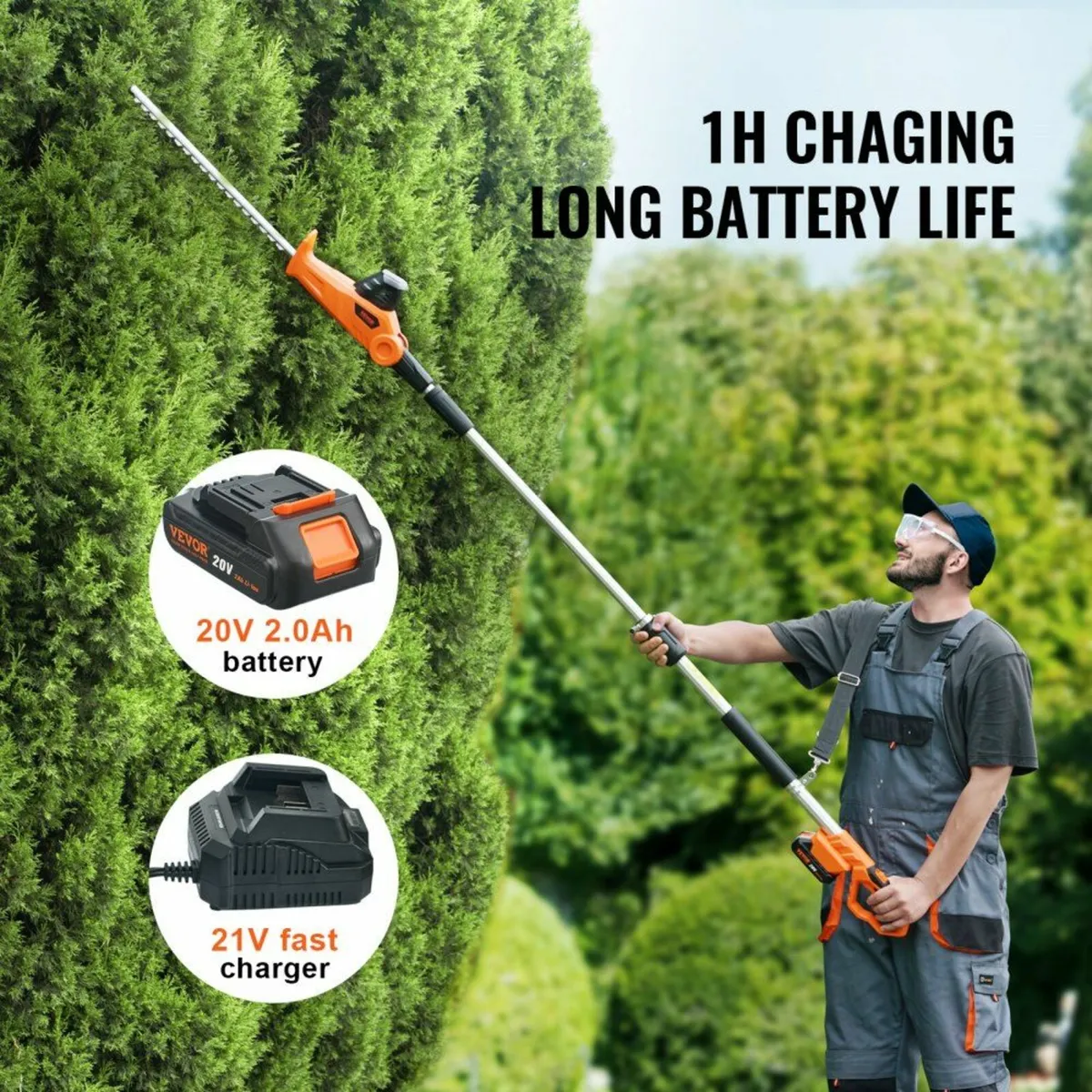 20V Cordless Hedge Trimmer Telescoping Pole Hedge - Image 4