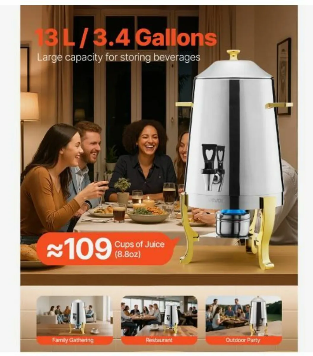 Stainless Steel Hot Tea & Cold Drink Dispenser 13L - Image 2