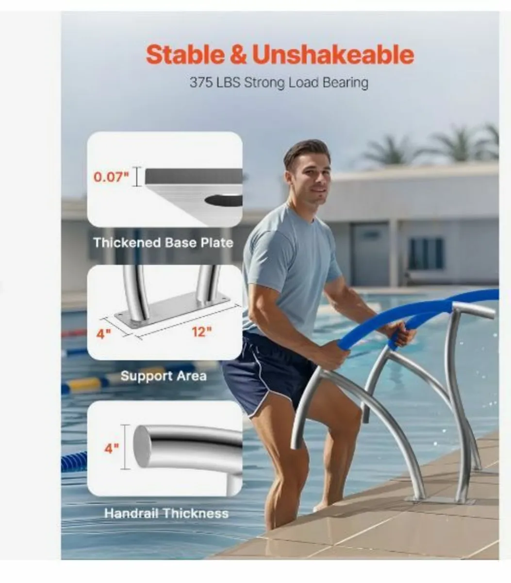 Pool Handrail, 30" x 30" Swimming Pool Stair Rail - Image 4