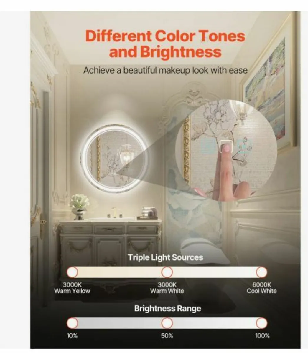 LED Bathroom Mirror 3 Color Anti-fog Wall - Image 2