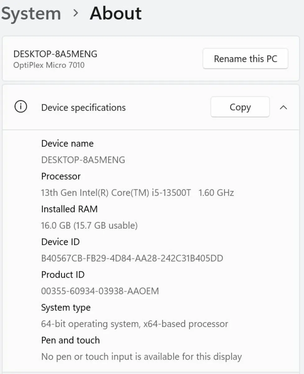 Dell Optiplex 7010 MFF i5/16GB/256SSD/Win 11 Pro - Image 2