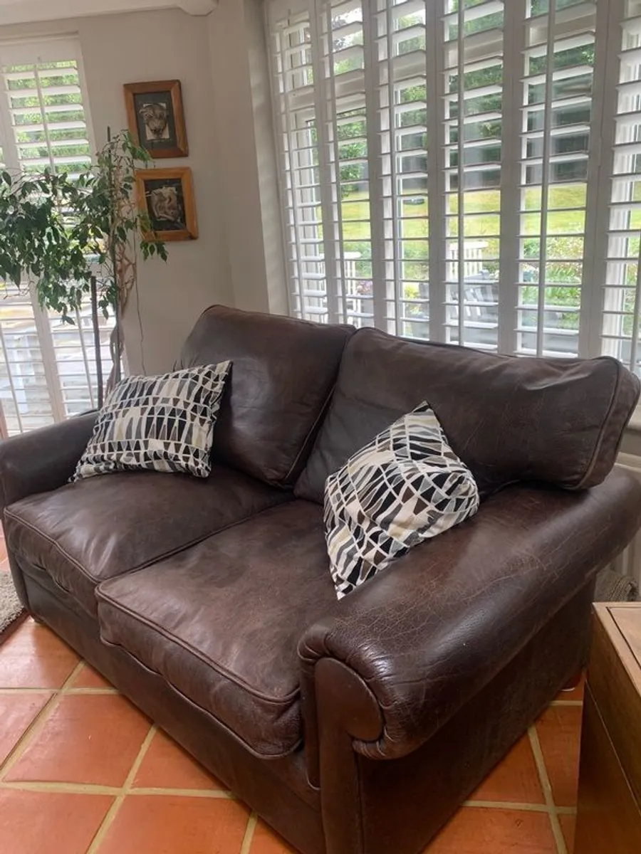Brown Leather 2 Seater Couch - Image 1