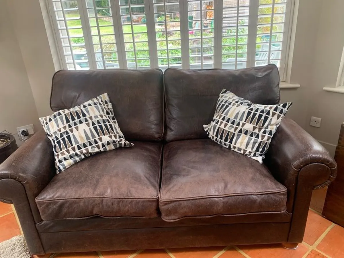 Brown Leather 2 Seater Couch - Image 3