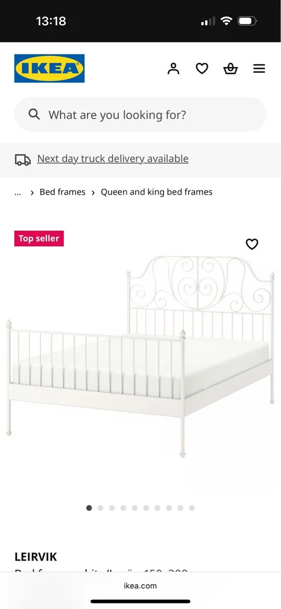 LEIRVIK white metal IKEA bed frame - Image 1
