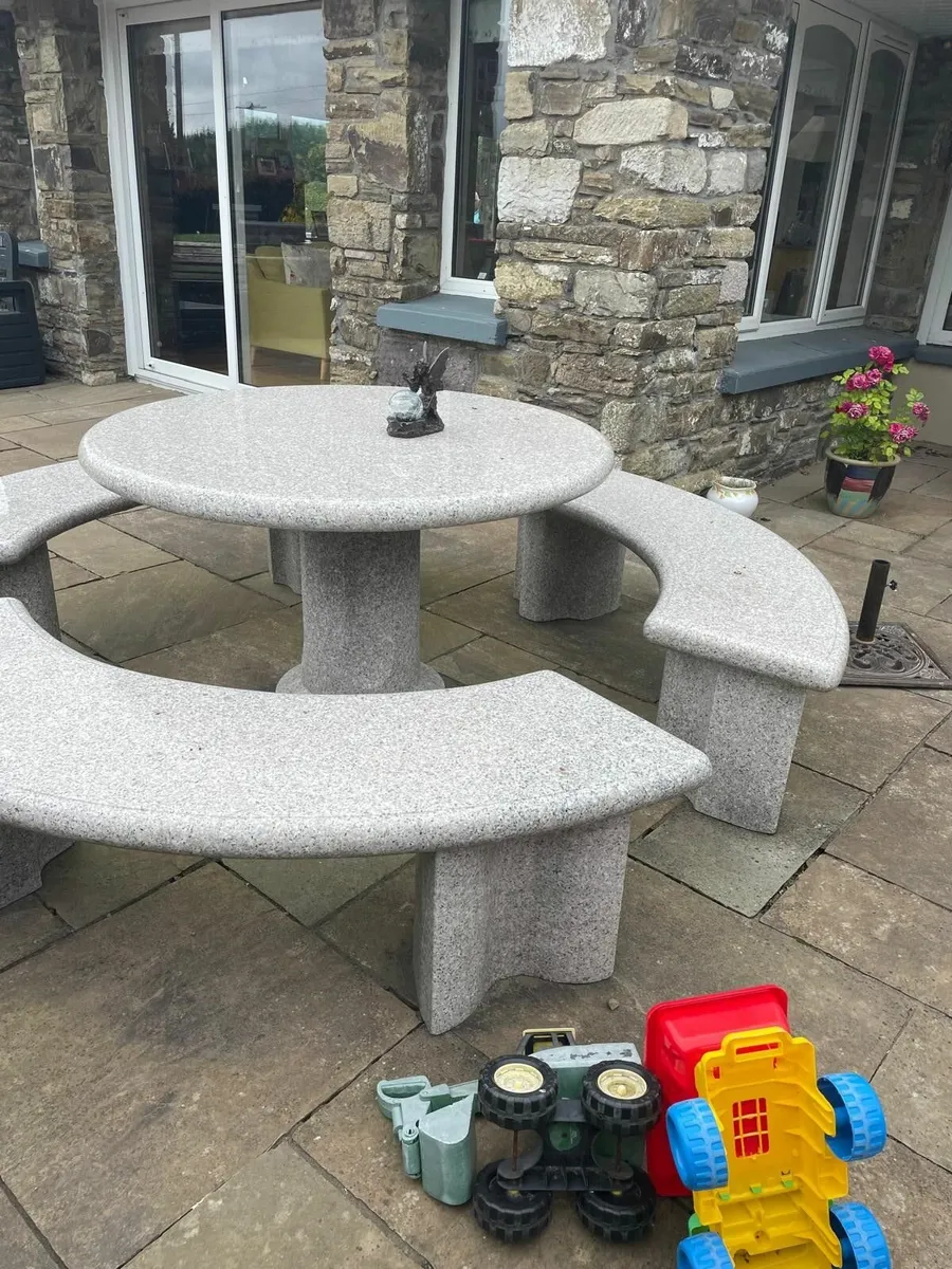 Granite patio table and benches - Image 1