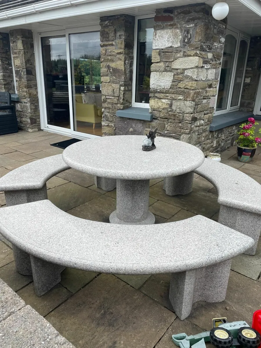 Granite patio table and benches - Image 2