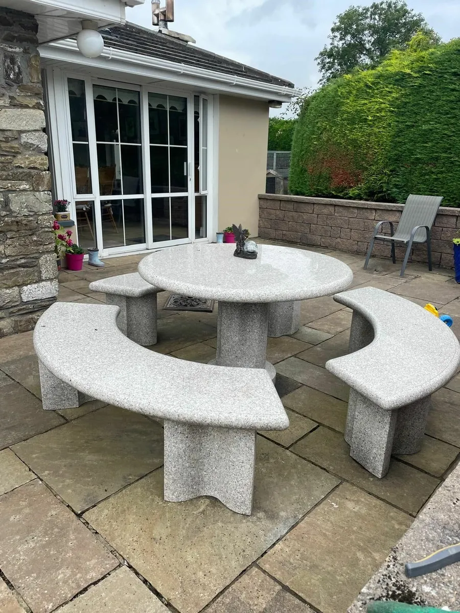 Granite patio table and benches - Image 3