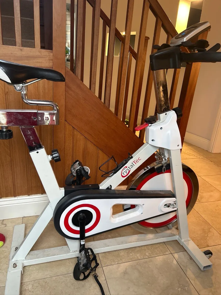 Crystaltech White and Red Spin Bike - Image 1
