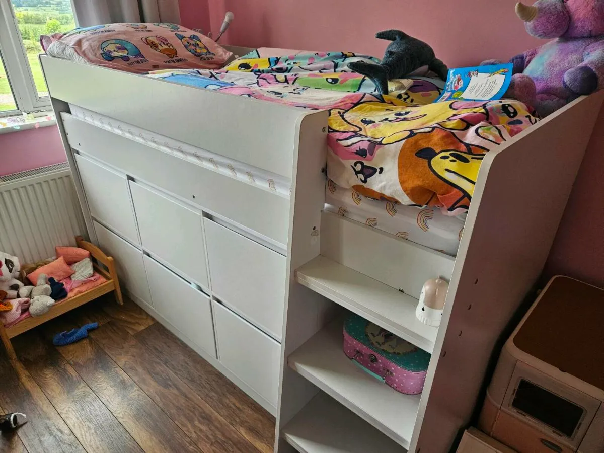 Single cabin bed white 6 large drawers