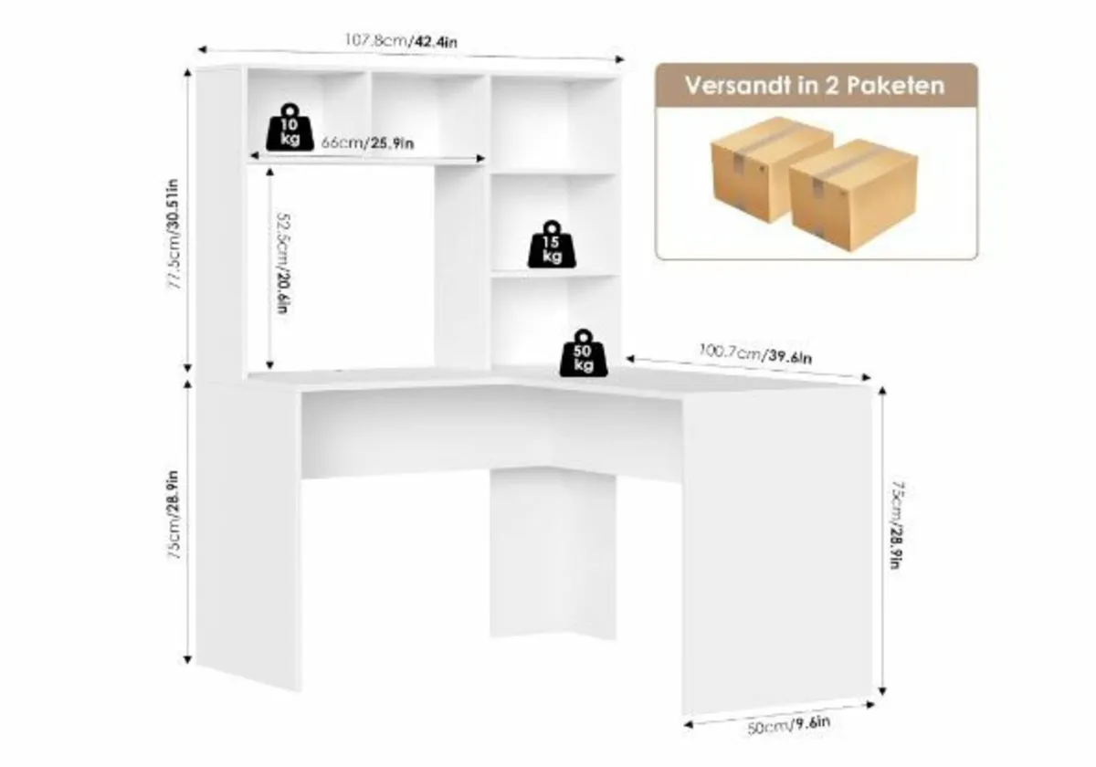 Corner Desk, White Desk, L Shape - Image 3